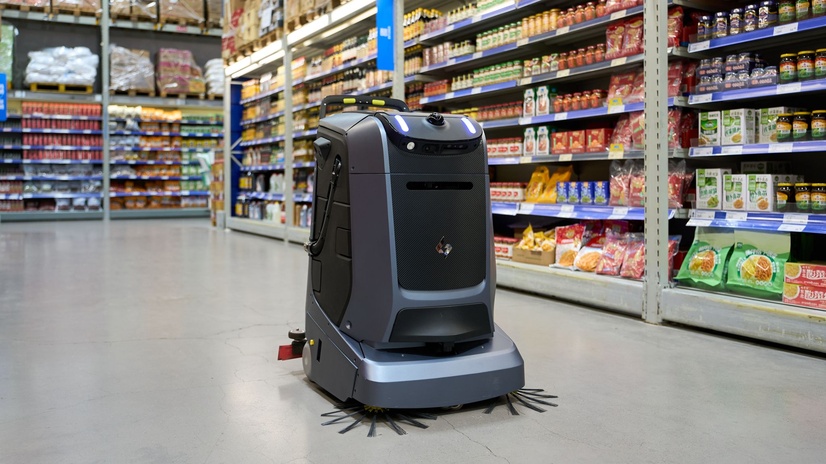 Robotski čistilni stroj Gausium Mira v trgovini