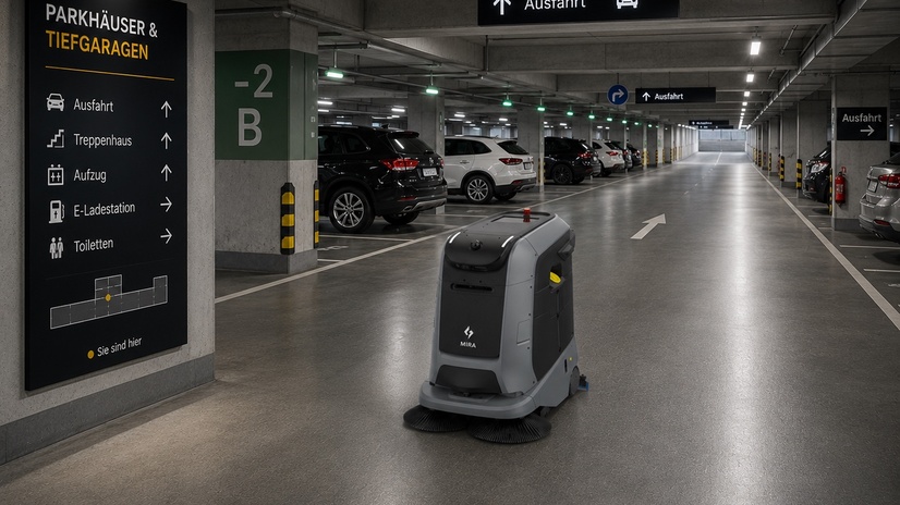 Čistilni robot Gausium Marvel v parkirni hiši