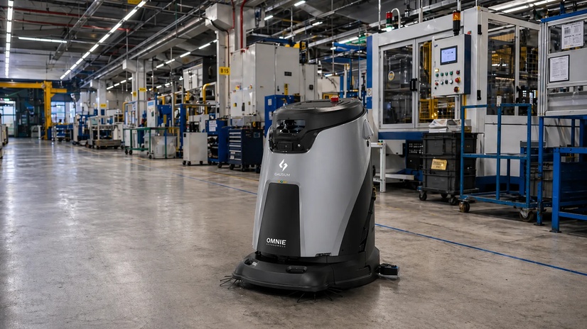 Avtonomni robot za čiščenje Gausium Omnie v proizvodnji